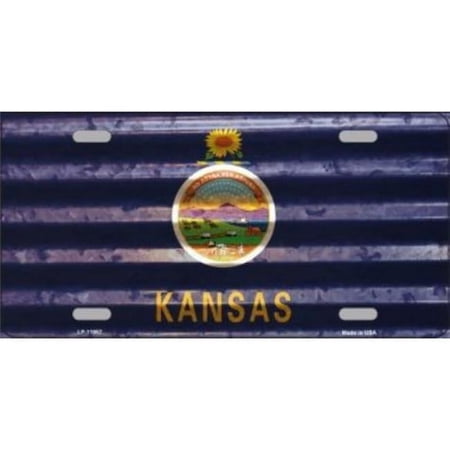 Kansas Corrugated Flag Metal License Plate