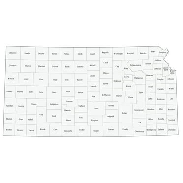Kansas County Map GLOSSY POSTER PICTURE PHOTO PRINT BANNER  CONVERSATIONPRINTS