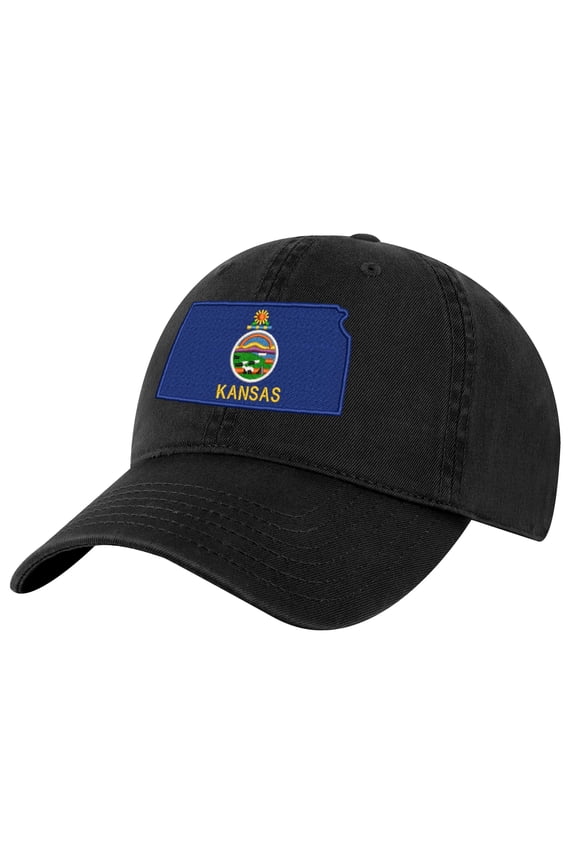 Kansas Flag Baseball Cap – Embroidered State Hat for Kansas Pride (Black)