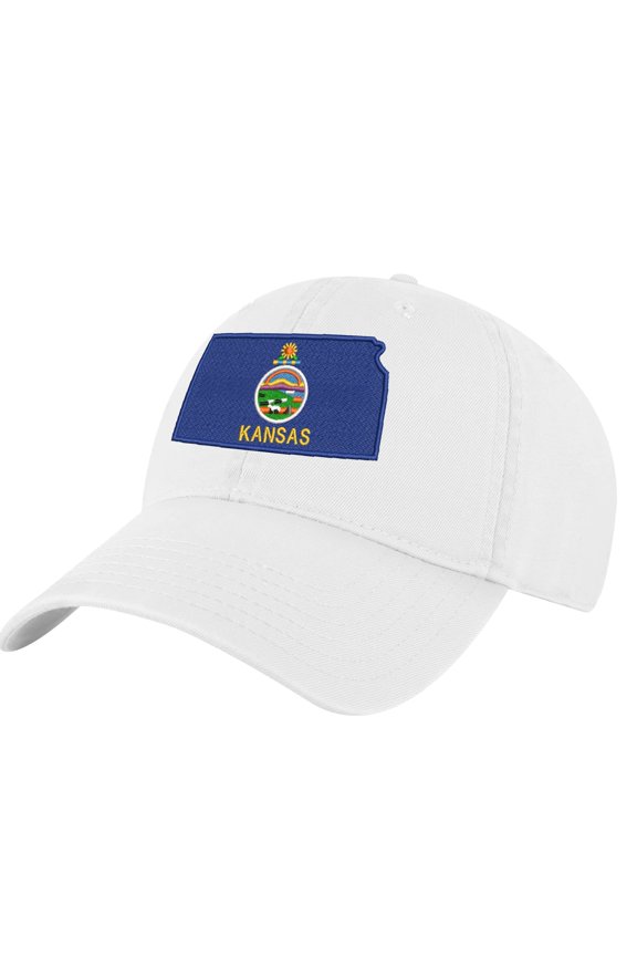 Kansas Flag Baseball Cap – Embroidered State Hat for Kansas Pride (White)