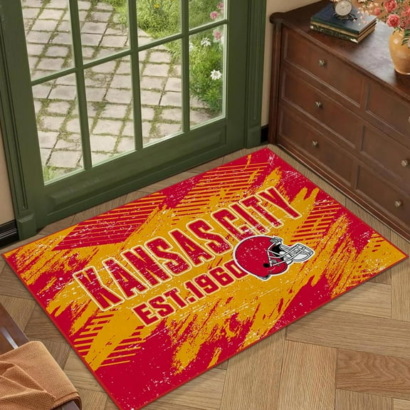 Kansas Football Rugs 2x3 Bedroom Living Room Football Carpet Non-Slip Machine Washable Area Rug for Boys and Man Cave Decor