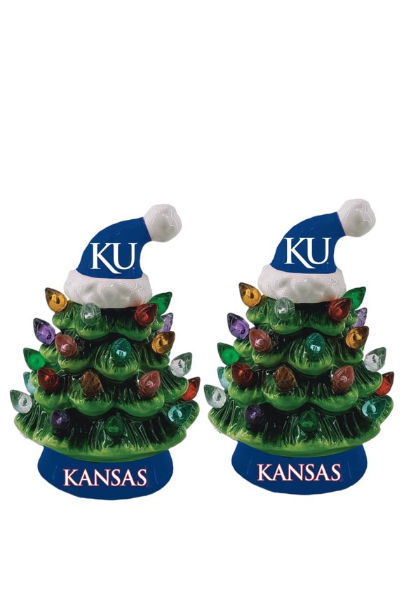Kansas Jayhawks 2-Pack 4" Ceramic LED Christmas Tree Set