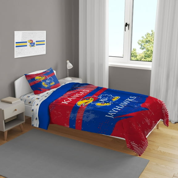 Kansas Jayhawks Slanted Stripe 4-Piece Twin Bed Set