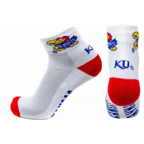 Kansas Jayhawks White Quarter Red Heel Toe Sock - Donegal Bay - Unisex - One Size - Quarter