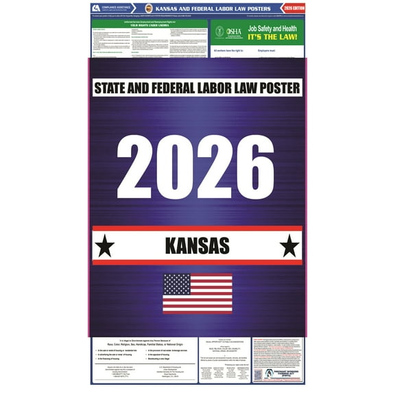 Kansas (KS) 2026 State Labor Law Poster - State, Federal and OSHA Compliant Laminated Poster - Perfect for the Workplace Posting - Clear and Easy-to-Read Format - 20 Inch by 36 Inch - English