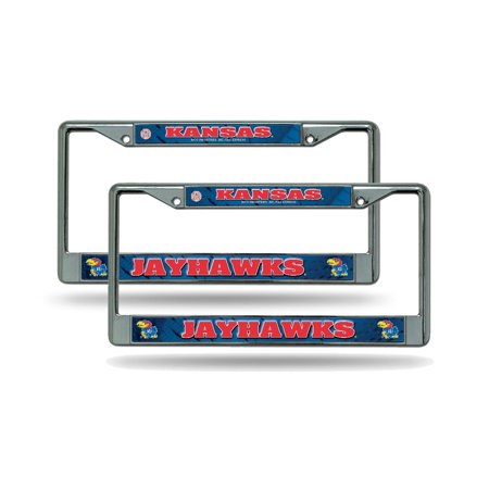 Kansas KU Jayhawks NCAA Chrome Metal (2) License Plate Frame Set