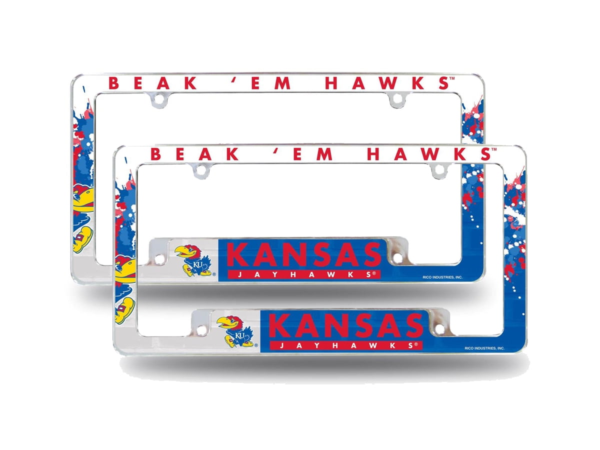Kansas KU Jayhawks NCAA (Set of 2) Chrome Metal License Plate Frames