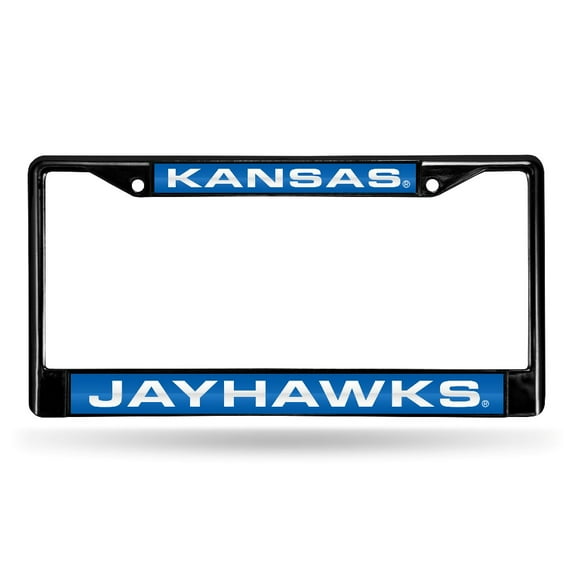 Kansas KU JayHawk's  Black Metal License Plate Frame Holder