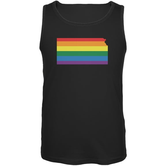Kansas LGBT Gay Pride Rainbow Black Adult Tank Top - 2X-Large
