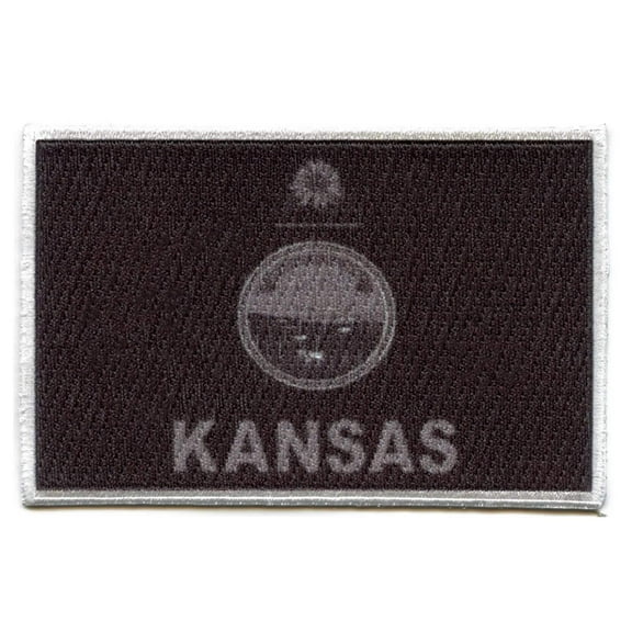 Kansas Patch State Flag Grayscale Embroidered Iron On