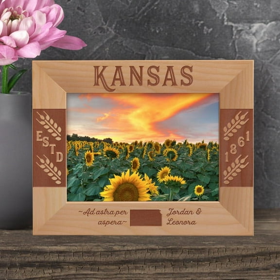 Kansas Personalized Wooden Frame-6" x 4" Brown Horizontal