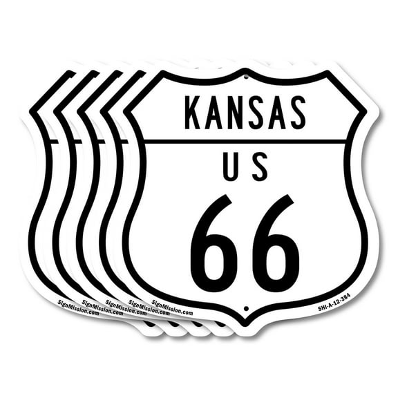 Kansas Route Marker Shield Sign Us 66 (5 Pack) 12 inch X 12 inch Shield-Shaped Rust-Free Aluminum Metal Signs Weather Resistant, UV Protected for Workplace Made in the USA