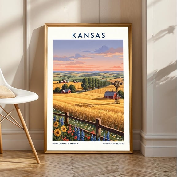 Kansas Rural Landscape Art Print- Kansas Wall Art - Us State Poster - Us Wall Art - For Traveller - Usa Travel Print - Wall Decor Art, Unframed Poster Size 16x24