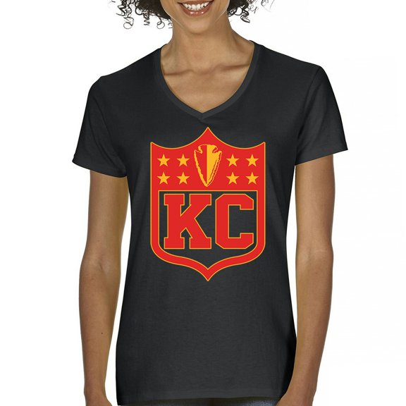 Kansas Shield Women's V-Neck T-shirt Champions Game Day Fantasy Football K.C. Fan