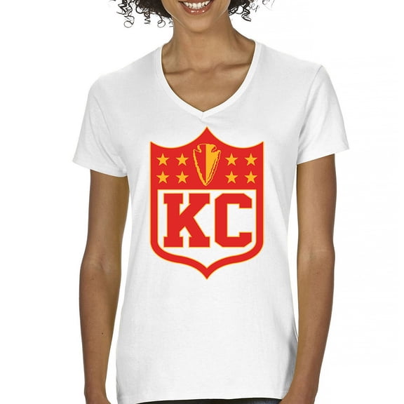 Kansas Shield Women's V-Neck T-shirt Champions Game Day Fantasy Football K.C. Fan