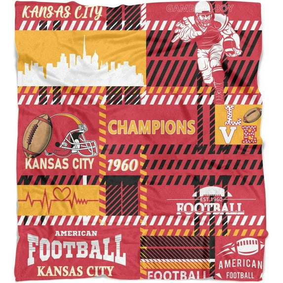 Kansas Splicing Travel Throw Blanket Gift for Men Women,Flannel Kansas City Blanket for Sofa Bed Sofa Living Room Chair,Football Team Throw Blanket 50"x60"