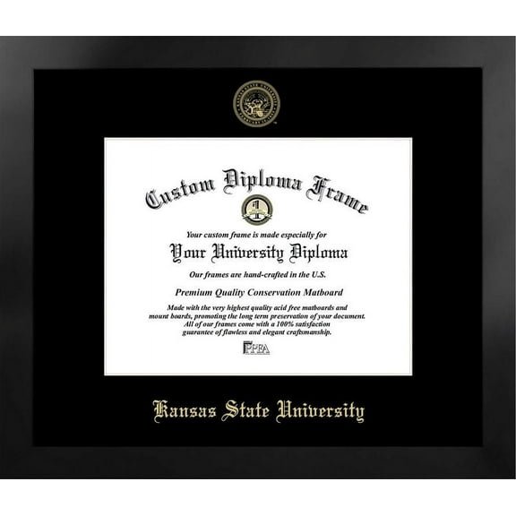 Kansas State 11w x 8.5h Manhattan Black Single Mat Gold Embossed Diploma Frame with Bonus Campus Images Lithograph (value savings at $59)