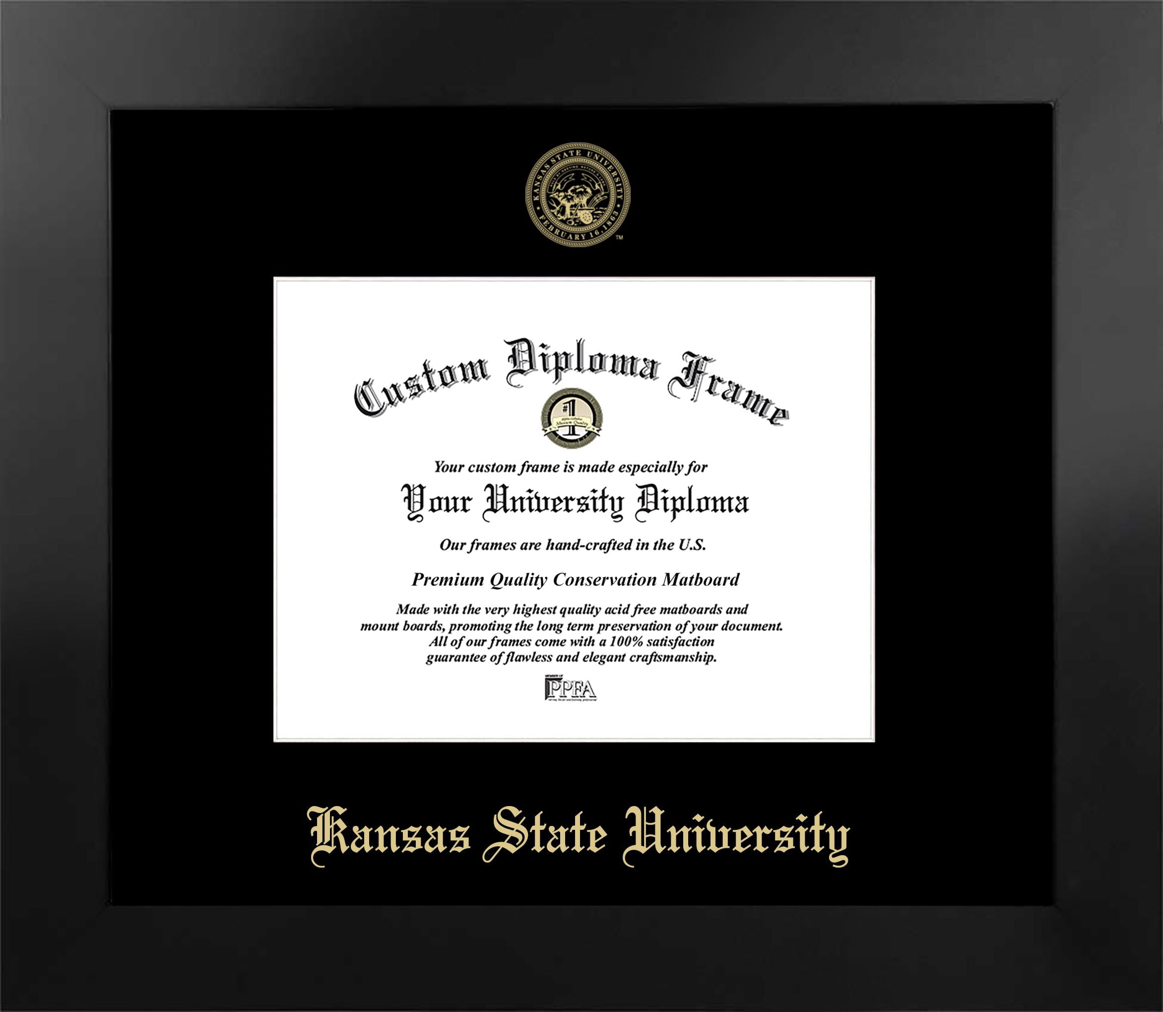 Kansas State 9w x6h University Manhattan Black Single Mat Gold Embossed Diploma Frame with Bonus Campus Images Lithograph (value savings at $59)