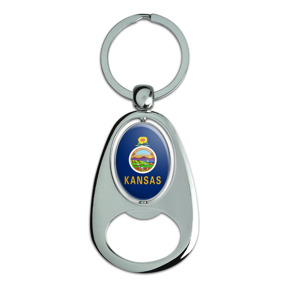 Keychains Kansas Kansas State Flag Keychain Chrome Metal Spinning Oval Bottle Opener ...