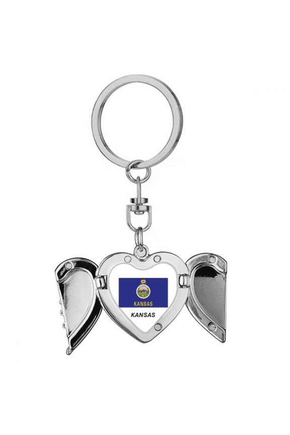 Kansas State Flag Profile Heart Angel Wing Key Chain Holder