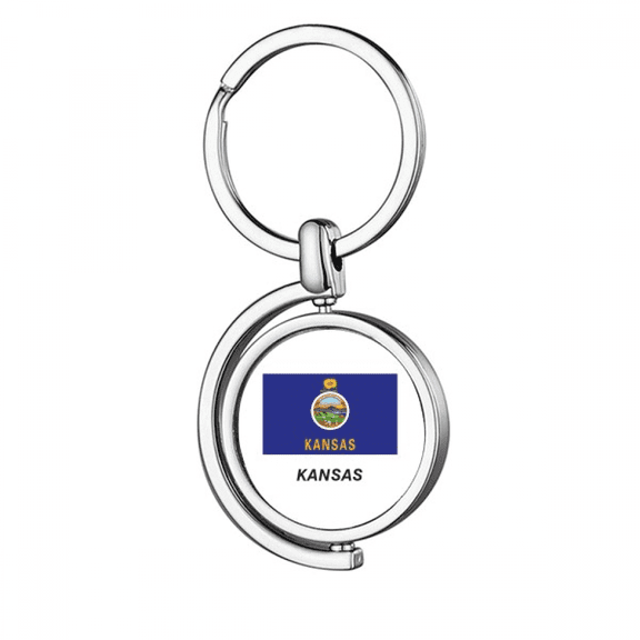 Kansas State Flag Profile Rotating Keychain Metal Keyring Holder