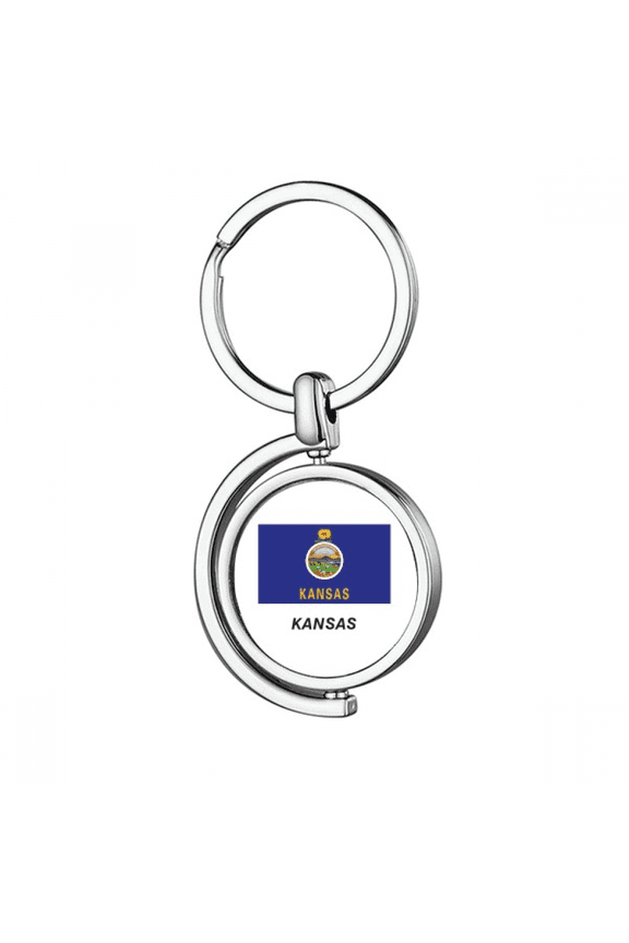 Kansas State Flag Profile Rotating Keychain Metal Keyring Holder