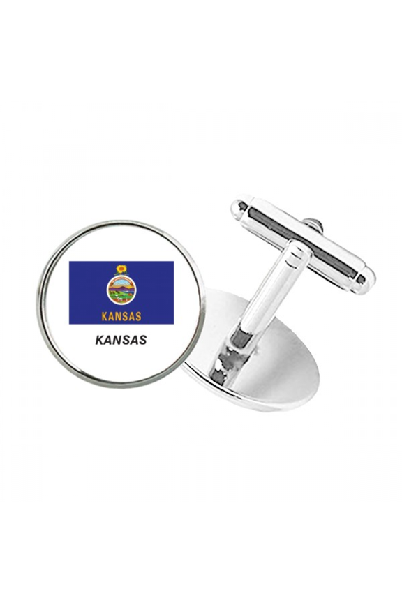 Kansas State Flag Profile Round Button Cuff Clip Stud Cufflinks