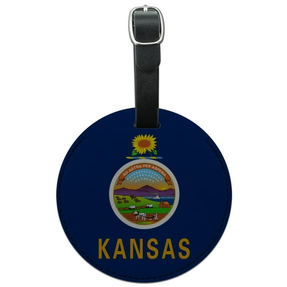 Kansas State Flag Round Leather Luggage Card Suitcase Carry-On ID Tag