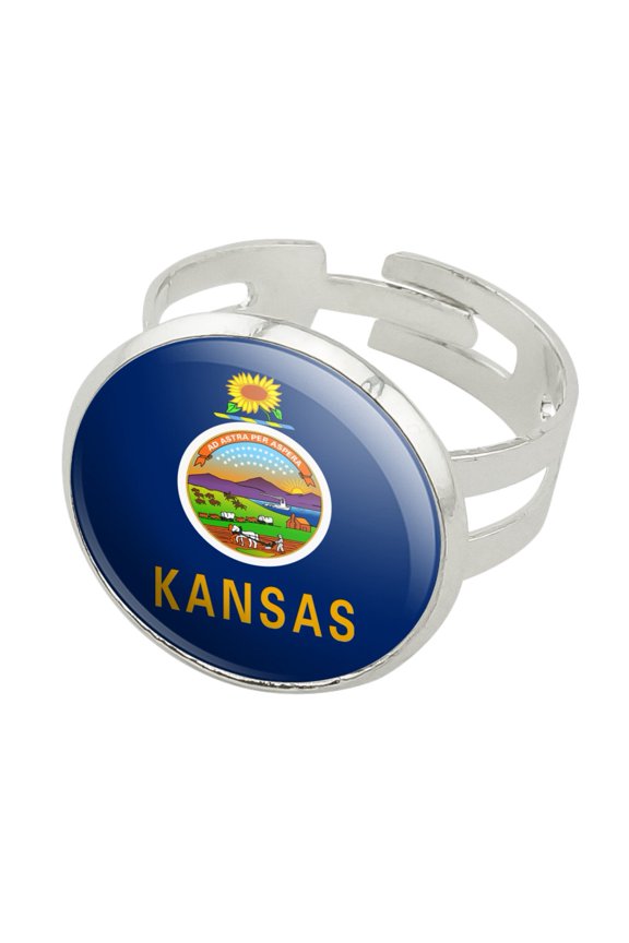 Kansas State Flag Silver Plated Adjustable Novelty Ring