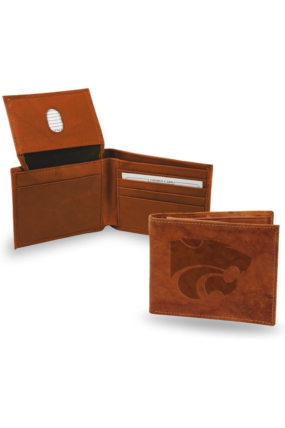 Kansas State K-State NCAA Wildcats Embossed Brown Leather Billfold Wallet