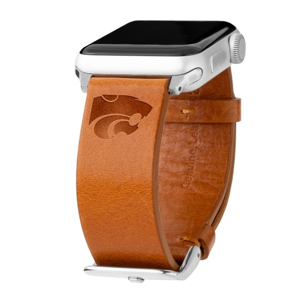 Kansas State Premium Leather Unisex Watch Band for Apple Watch - 38/40/41mm (42mm Series 10) Short Tan by Affinity Bands