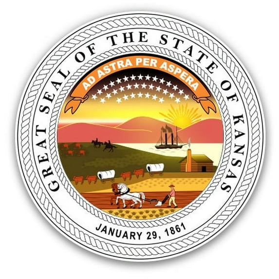 Kansas State Seal - 3" Vinyl Sticker - For Car Laptop Water Bottle Phone - Waterproof Decal