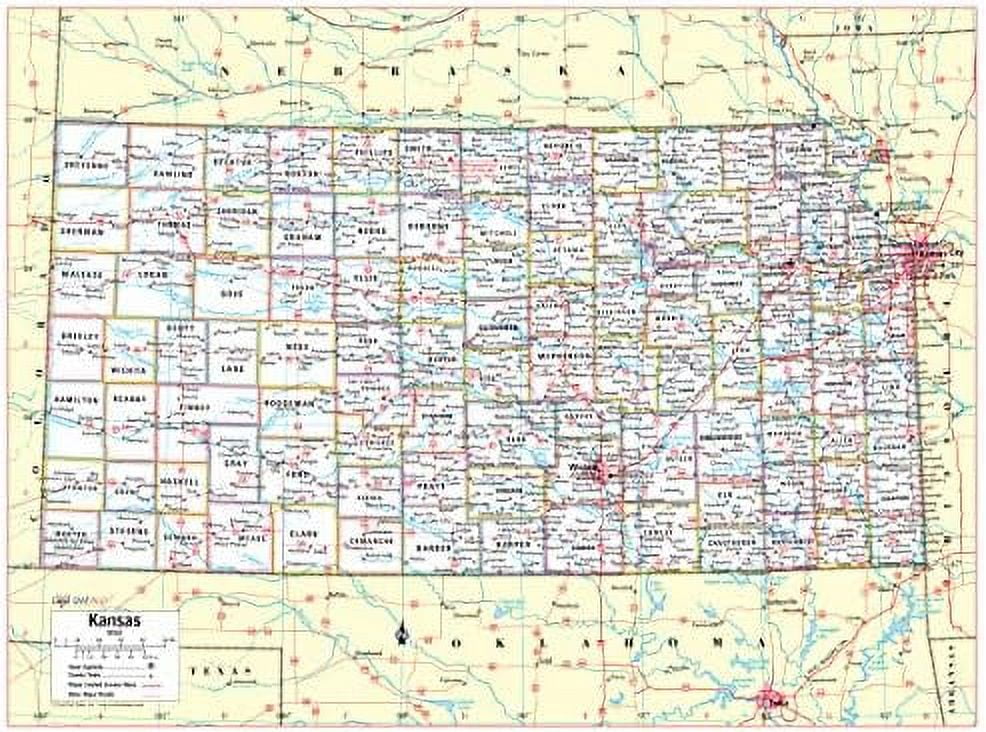 Kansas State Wall Map Rolled 24"Wx30"H (Laminated)