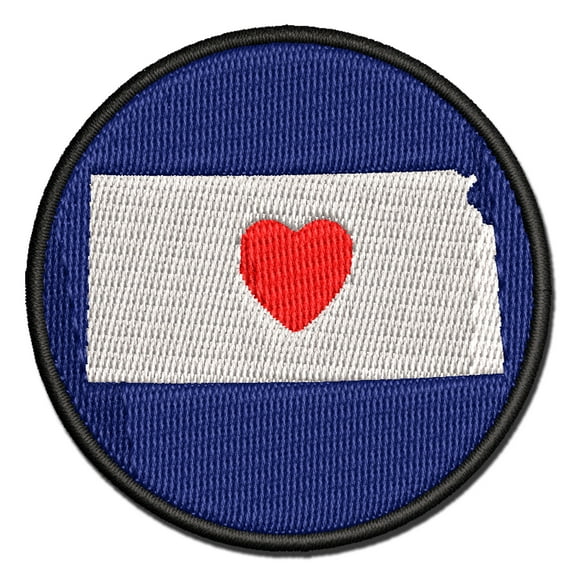Kansas State with Heart Applique Multi-Color Embroidered Hook & Loop Patch - 2.0 Inch Mini