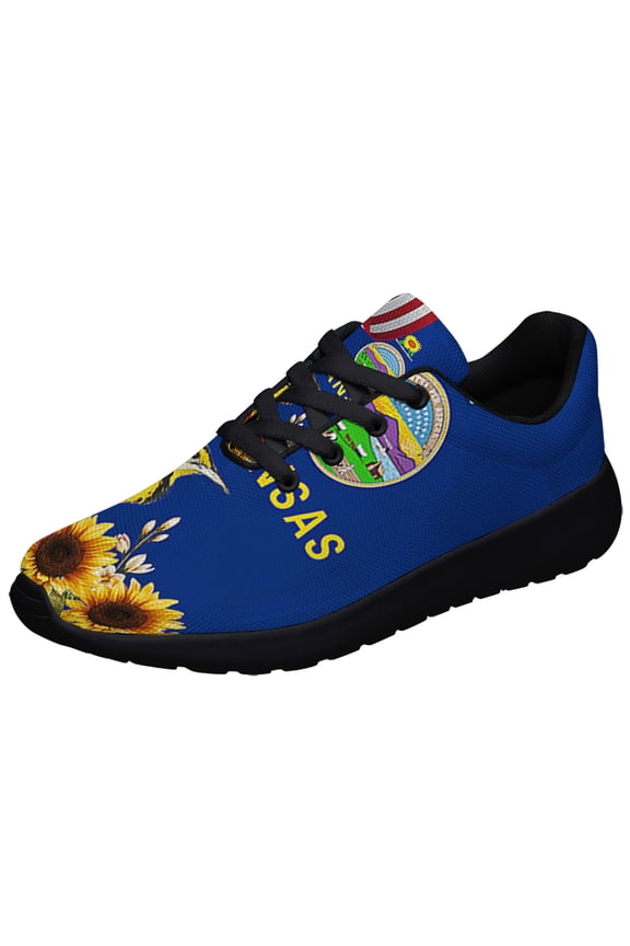 Kansas Stte Sunflower and Meadowlark Bird Shoes Sneakers Black Size 7.5