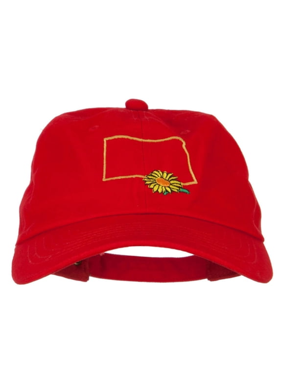 Kansas Sunflower with Map Embroidered Unstructured Washed Cap - Red OSFM