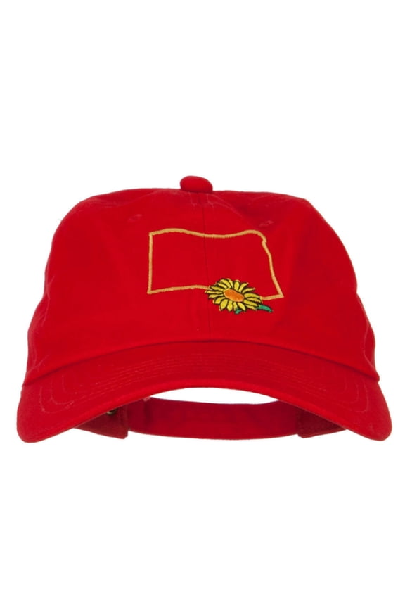 Kansas Sunflower with Map Embroidered Unstructured Washed Cap - Red OSFM