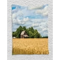 thumbnail image 1 of Kansas Tapestry, Pastoral Photo of Cottage front of Trees in a Wheat Field Countryside, Wall Hanging for Bedroom Living Room Dorm Decor, 40"W X 60"L, Pale Camel and Multicolor, by Ambesonne, 1 of 2