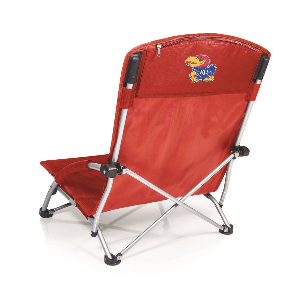 Red Powder-Coated Steel Folding Beach Chair with Emblem