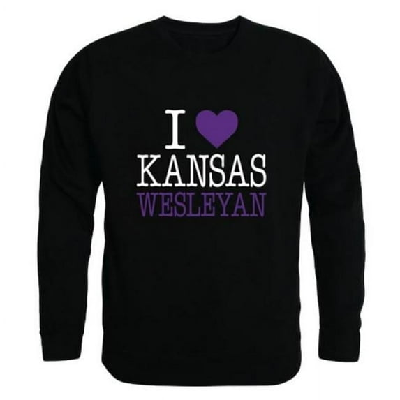 Kansas Wesleyan University Coyotes I Love Crewneck Sweatshirt, Black - Large