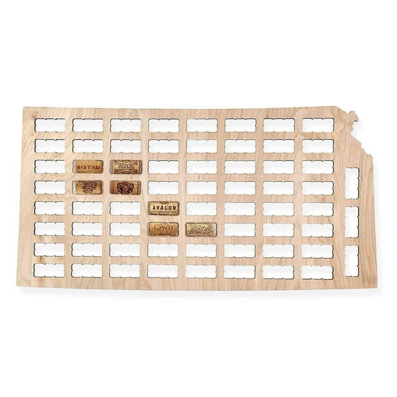 Torched Kansas Wine Cork Map Wall Mount Decor 24"x18"x0.25" Beige