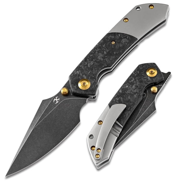 Kansept Fenrir Folding Pocket Knife 3.48'' CPM-S35VN Blade,Titanium Handle with Shred Carbon Fiber,K1034A1