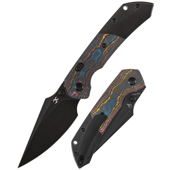 Kansept Fenrir Pocket Knife Blackwash CPM 20CV Blade,Carbon and Blackwash Titanium,Sparrow Knife Designer,K1034H1