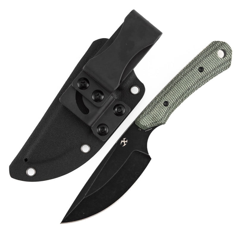 Kansept Flank Fixed Blade Knife,3.69'' Black Stonewashed D2 Blade,Green Micarta Handle Pocket Tactical Knives,G006A4,with sheaths