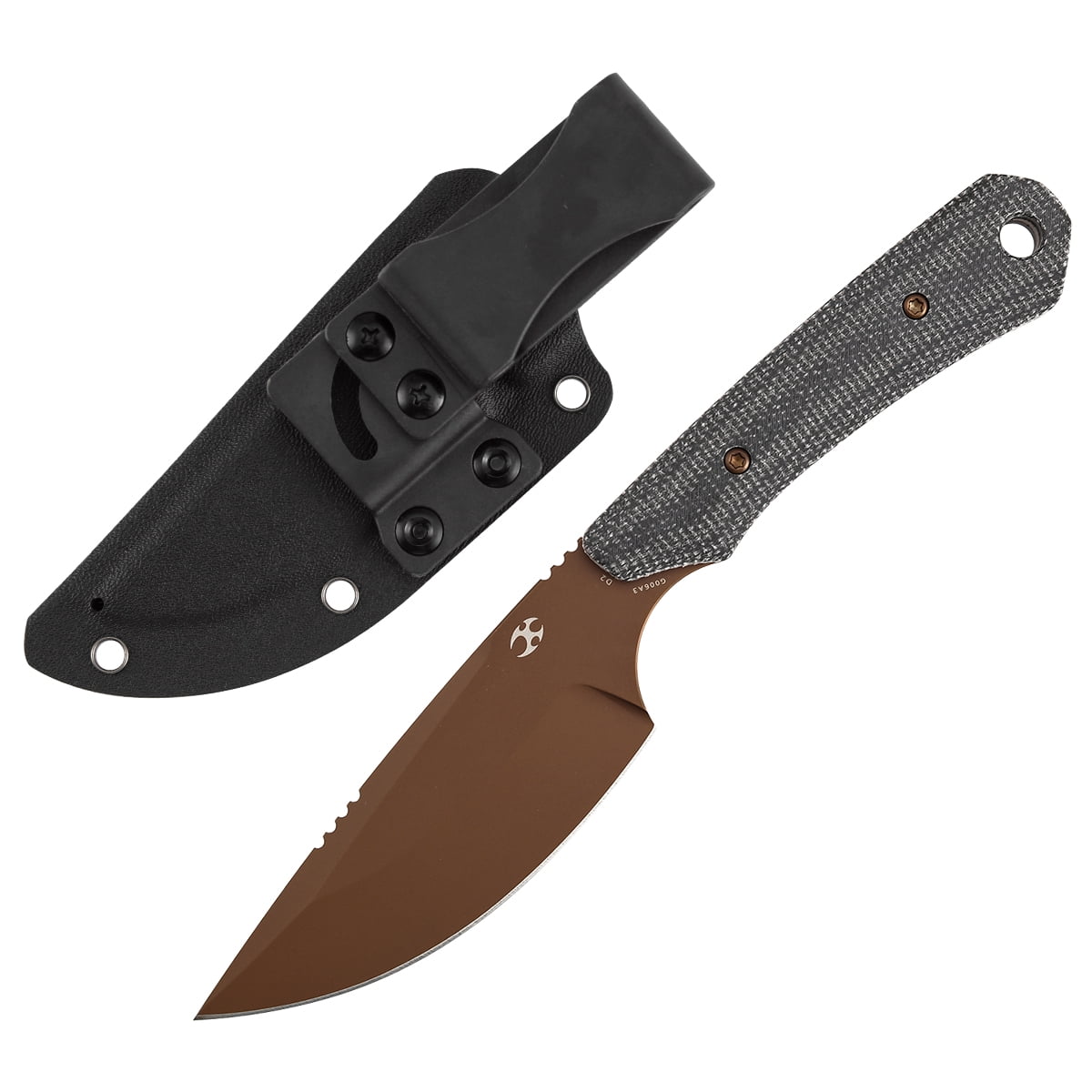 Kansept Flank Fixed Blade Knife,3.69'' Rose Gold Coated D2 Blade,Black Micarta Handle Pocket Tactical Knives,G006A3,with sheaths