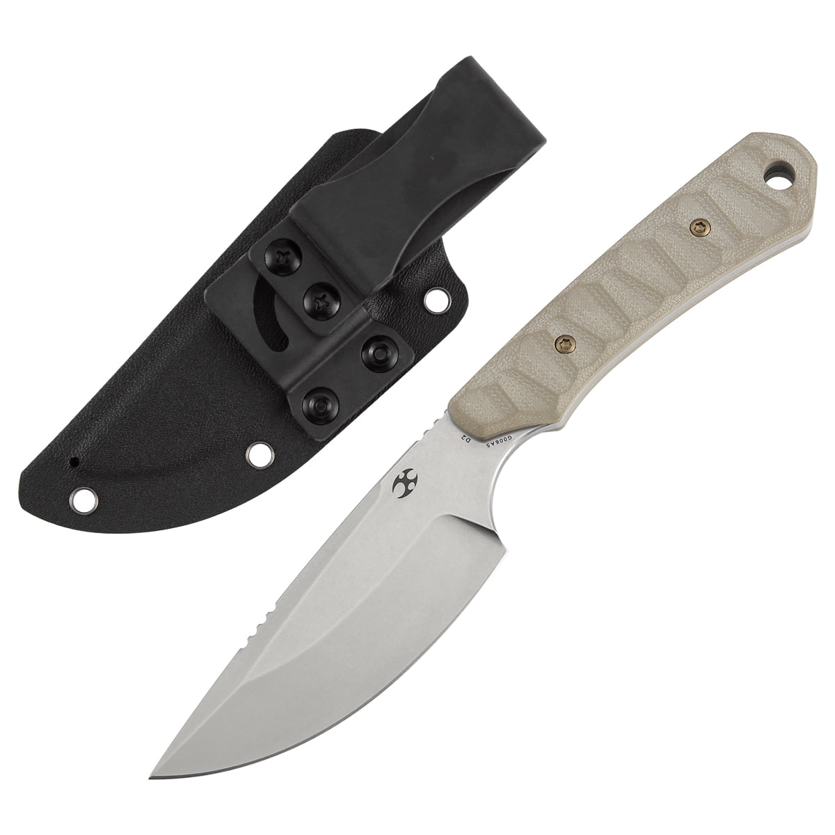 Kansept Flank Fixed Blade Knife,3.69'' Stonewashed D2 Blade,Light Sand G10 Handle Pocket Tactical Knives,G006A5,with sheaths