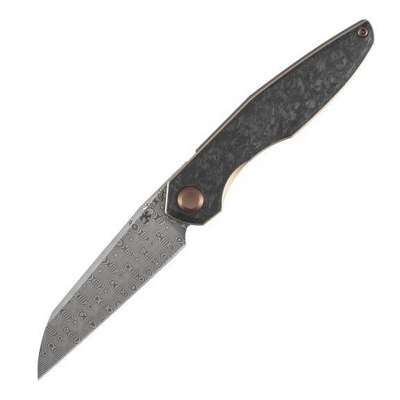 Kansept Halide Folding Pocket Knife 3.2" Damascus Blade,Shred Carbon Fiber Handle,K1136A6