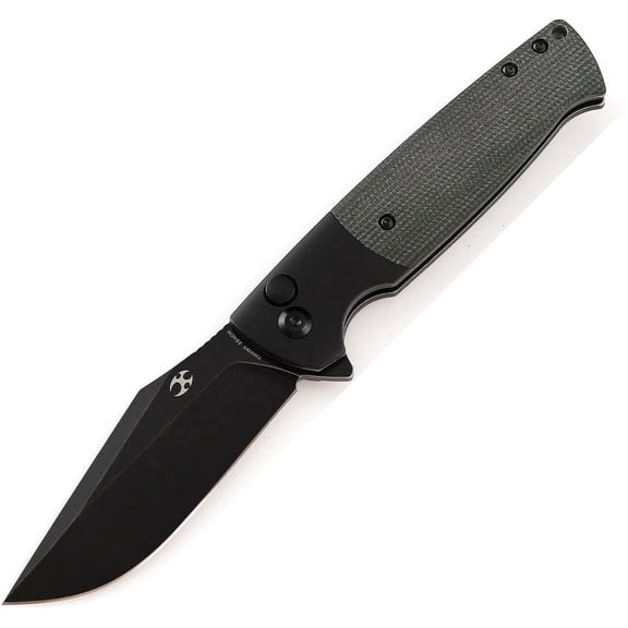 Kansept Knives T2027B3 Skikari SBL Black SW Button Lock Green Folding Knife