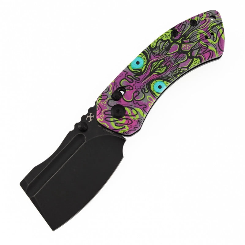 Kansept Korvid V Folding Pocket Knife 2.91" Blackwash D2 Blade,Jade G10 with Purple Graphic Pattern,TE2030V5