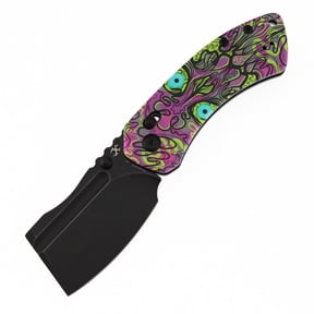 Kansept Korvid V Folding Pocket Knife 2.91" Blackwash D2 Blade,Jade G10 with Purple Graphic Pattern,TE2030V5